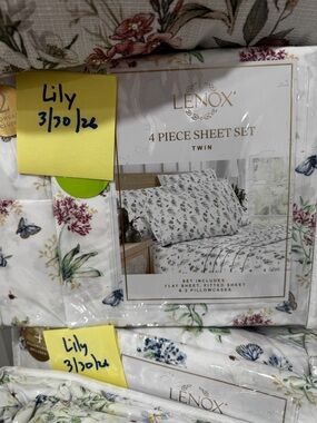 Lenox Butterfly Meadow 4 piece bed sheet set - TWIN